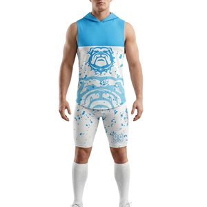 Uniformes de football personnalisés blancs et gris camouflage 7v7, maillots sans manches à capuche, respirants, en polyester et élasthanne - Product Image 3