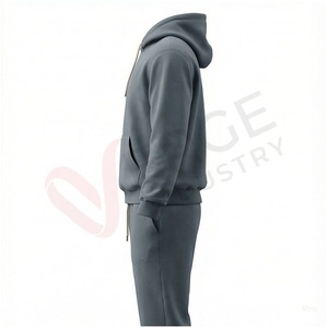 Conjunto Deportivo con Capucha para Hombre, Color Gris, Manga Larga, Color Sólido, Transpirable, Informal, para Otoño, Corte Regular, con Bolsillos con Cordón - Product Image 3