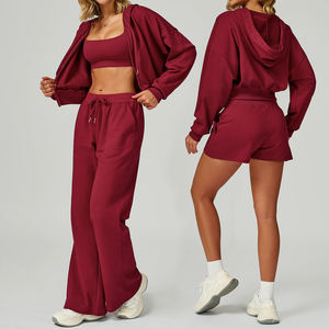 Ensemble de survêtement d'hiver pour femmes grande taille, couleur unie, sweat-shirt 100% coton avec pantalon de jogging deux pièces - Product Image 6