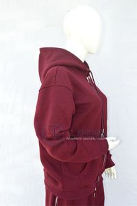 Sudadera con Capucha para Mujer, Gruesa, Transpirable, Ecológica, de Algodón Orgánico, Color Borgoña, con Cierre, OEM ODM, Casual - Product Image 2