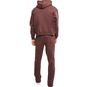 Ensemble de survêtement personnalisé 100 % coton, vintage, uni, léger, respirant, en molleton, avec sweat à capuche et pantalon de jogging pour hommes - Product Image 3