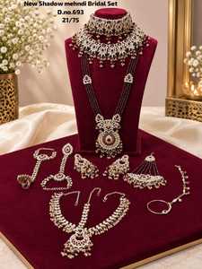 Classic Alloy Bridal Jewelry Set Ethnic Gold Plated Necklace & Earring with Zircon Pearl for <b>Wedding</b> Party Mehndi <b>Accessories</b> - Product Image 3