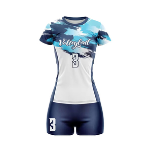 Sublimated Light Blue Navy Water Splash Pattern Volleyball Jersey Women High Performance Kit - Product Image 2
