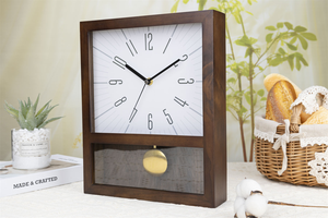 Horloge à pendule analogique en quartz en bois pour la décoration de table ou de bureau - Product Image 3