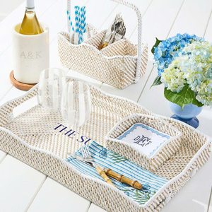 Cute Rattan Scalloped Flatware Caddy Storage Basket <b>For</b> Clips, <b>Small</b> Items And Home And <b>Table</b> Organization - Product Image 3