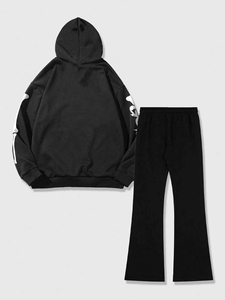 Wholesale Men's Custom Solid Streetwear 100% Cotton Long Sleeve Drop Shoulder Sweatshirt <b>Sweatpants</b> <b>Sets</b> - Product Image 2