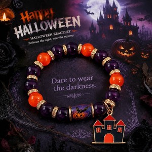 Bracelet porte-bonheur d'Halloween en perles de verre cristal, bijou de fête pour femme avec motifs sorcière, citrouille, chauve-souris, fantôme - Product Image 5