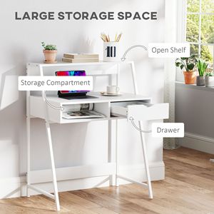Modern <b>White</b> Home Office Desk with Drawer and Storage Shelves Simple Design Computer <b>Table</b> for <b>Small</b> Spaces for Study - Product Image 4