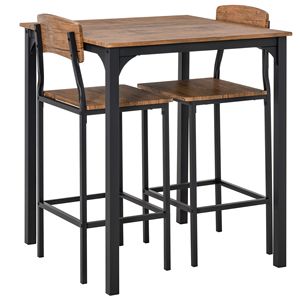 Set da Pranzo Industriale Nero a 3 Pezzi con Sedie e Tavolo Altezza Bancone - Product Image 1