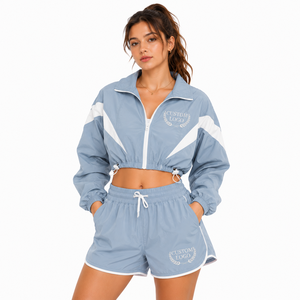 Conjunto de Chaqueta Corta y Pantalones Anchos de Diseño para Mujer, Estilo Premium, Bordado, Marca Privada - Product Image 1