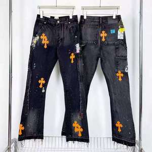 Western High Street Loose Straight Blue Embroidered Washed Denim Pants Diamond Print Retro Hip Hop Style <b>Jeans</b> - Product Image 1