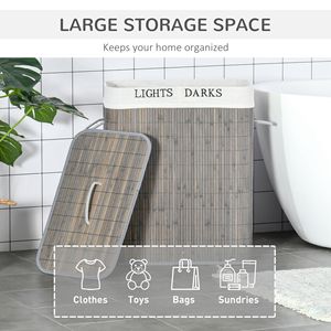 Cesto per Bucato in Bambù da 26,4 Galloni, 2 Scomparti, Pieghevole, Grigio, con Coperchio e Manici, Design Moderno ed Ecologico per Uso in Bagno - Product Image 4