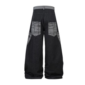 Jean en denim droit pour homme WINRO SPORTS, grande taille, style hip-hop, patchwork vintage avec rubans, haute qualité, léger, été-printemps - Product Image 2