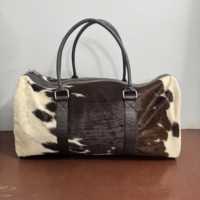 Bolsa de Viaje de Piel de Vacuno con Pelo, Estilo Premium, Bolsa de Fin de Semana, Gran Capacidad, Ligera, Plegable