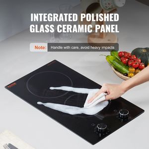 Placa de Cocción Eléctrica Integrada de 12 Pulgadas y 3000W, Estufa de Inducción de 2 Quemadores con Panel de Vidrio Cerámico y Perilla, Placa de Cocción Radiante - Product Image 5