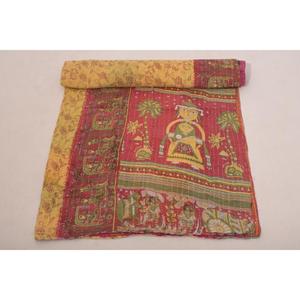 Indian Vintage <b>Kantha</b> Quilt Handcrafted Cotton Reversible Bedcover <b>Throw</b> Blanket Unique Bedding - Product Image 4