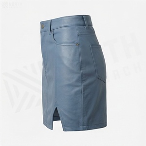 Women High Waist Faux Leather Mini Pencil Skirt With Pocket Shiny Solid Color Minimalist Design All Seasons Wear - Product Image 3