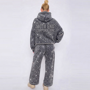 Moto End Corporation Sweat à capuche en polaire oversize unisexe avec strass, style streetwear automne, veste de survêtement - Product Image 4