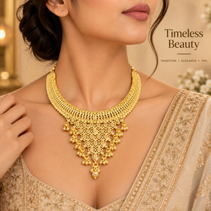 Conjunto de collar de latón y cobre con baño de oro de 24 quilates con motivo de corazón, joyería llamativa para bodas y fiestas tradicionales indias, con pendientes a juego. - Product Image 2