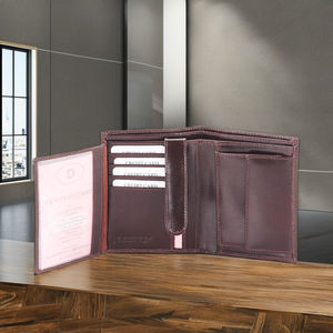 Cartera Abierta de Cuero Genuino Royaa, Tarjetero Pequeño, Estilo Vintage, para Hombre, de Poliéster, con Logotipo Personalizado, Color Marrón DK, con Bloqueo RFID - Product Image 3