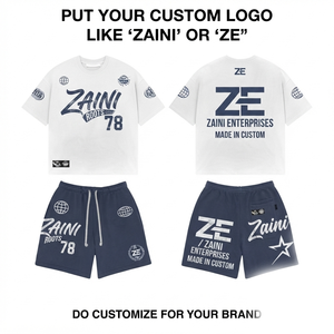 Ensemble T-shirt et short décontracté pour homme ZAINI, été, 280 GSM, 100% polyester, tissu respirant, logo brodé à la main, position avant - Product Image 1