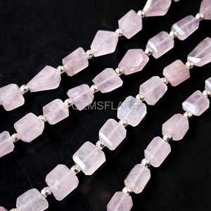Cuentas facetadas de cuarzo rosa al por mayor, pepitas sueltas de cuarzo rosa en forma de cuentas de 5x7-6x8MM, 8 pulgadas para la fabricación de joyas - Product Image 1