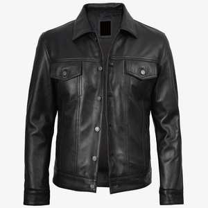 Chaqueta de Cuero Vacuno Genuino Vintage para Hombre, Negra, con Cuello Alto, Transpirable, Resistente al Viento, con Cierre, de Alta Calidad, Tallas Personalizadas, con Logotipo - Product Image 1