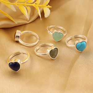 Natural Heart Gemstone 18k Silver Plated Trendy Adjustable Statement Fashion <b>Ring</b> Wholesale luxury Best Selling Unique Jewelry - Product Image 6