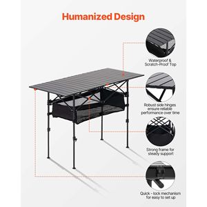 Tavolo da esterno pieghevole portatile in alluminio per campeggio da Picnic Roll-up con custodia - Product Image 6