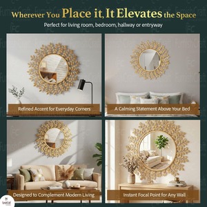 <b>Gold</b> Leaf Design Round Handmade Contemporary Luxury Wall <b>Mirror</b> with Smooth Edge Decorative Metal Frame Home Decor REHMAN CRAFT - Product Image 4