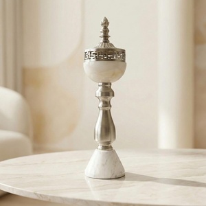 Brûleur d'encens de luxe en métal et marbre avec finition argentée élégante, design découpé au laser, durable pour une décoration intérieure haut de gamme - Product Image 1