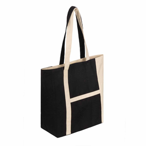 Eco-World Bags Fashion Minimalist <b>Canvas</b> Tote Bag 7 Inch Black Beige Panelled Design Open Top Letter Pattern Cotton Lining West - Product Image 3