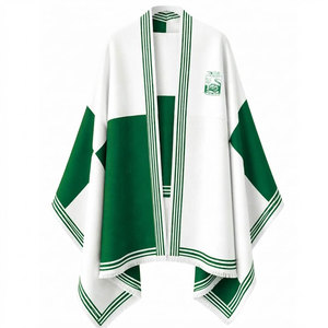 Iota Phi Lambda Sorority Women’s White & Green Cape Shawl Cardigan Casual Striped Open Front Cape Shawl Daily Wear Square <b>Scarf</b> - Product Image 1