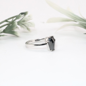 Classic White Gold Coffin Cut Black Simulated Diamond <b>Ring</b> Gothic Solitaire <b>Plain</b> Wedding Band Fine Jewelry Women - Product Image 3