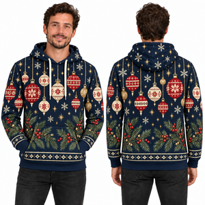 Men's Red Christmas Solid Fleece Pullover Knitted Polyester/Cotton Casual Winter Hoodie with Pocket Design Eco-Friendly - Product Image 6