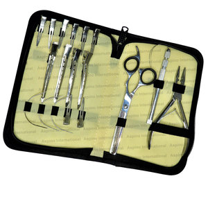 Complete Hair Extension Kit with 1-Hole Pliers Hair Threading Hook Duckbill Clips <b>Thinning</b> Scissors and Parting <b>Ring</b> - Product Image 1