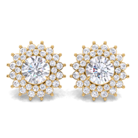 Boucles d'oreilles minimalistes à double halo en diamant cultivé certifié IGI, plaqué rhodium, or jaune/blanc/rose 14 carats