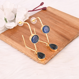 Elegant <b>Gold</b> Plated Blue Hydro Gemstone Brass Bezel Set <b>Earring</b> Handmade Fashion Jewelry for Women Gift - Product Image 4