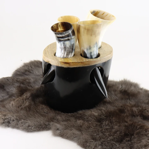 Juego de Vasos de Chupito de Cuerno de Búfalo Ecológicos con Soporte de Madera, Vajilla Artesanal Natural, Colección de Vajilla Rústica - Product Image 4