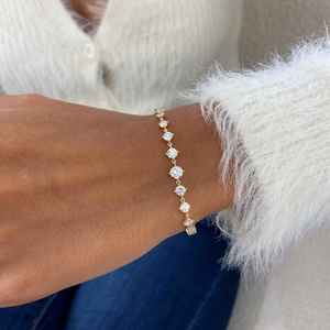 Silver <b>Rose</b> Gold Plated Moissanite Tennis Bracelet Brilliant Cut Channel Setting Geometric Design Trendy Unisex GRA Certified - Product Image 1