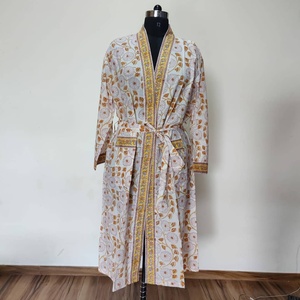 Kimono de Algodón Estampado a Mano, Bata de Baño Estampada de la India, Hecha a Mano en Algodón Puro, Camisón de Algodón para Mujer - Product Image 1