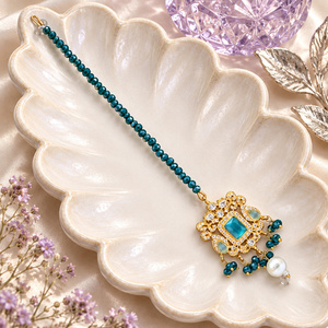 Venta al por Mayor de Joyería para el Cabello de Novia con Perlas y Maang Tikka Verde Mar, Fabricante Personalizado al por Mayor - Product Image 3