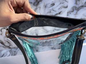 Bolso transparente con flecos de cuero tallado a mano, bolso elegante, multiusos, Color turquesa para mujer, multiusos - Product Image 6