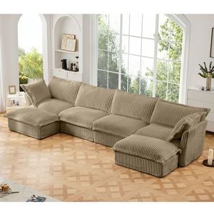 Divano Componibile a U 4 Posti con Rivestimento, Seduta Ampia e Profonda, Bordi Morbidi in Stile Francese e Molteplici Grandi Cuscini - Product Image 2