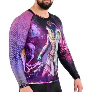 High Quality Men Long Sleeve Rash Guard <b>Compression</b> <b>Shirt</b> Graphic Print UV Protection OEM Bulk Supply - Product Image 4