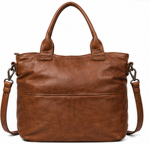 Sac fourre-tout vintage en cuir véritable Gravs pour femme, grand format, avec bandoulière réglable, fermeture éclair et chaînes, prêt pour la plage, marron - Product Image 1