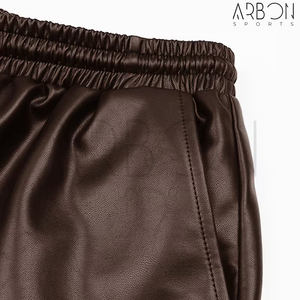 Pantalones Cortos Anchos de Cuero Sintético Marrón de Primera Calidad, Diseño Nuevo y Personalizado, para Hombre, Moda Urbana - Product Image 2
