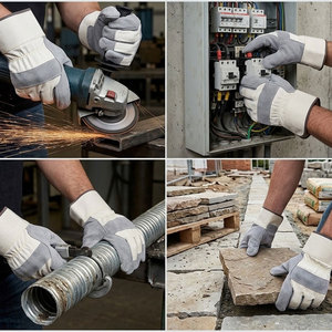Guantes de Trabajo Reforzados de Cuero Vacuno, Resistentes al Calor, con Puño de Seguridad, 11 oz, Industriales, de Construcción, Reflectantes, de Protección Personal - Product Image 4