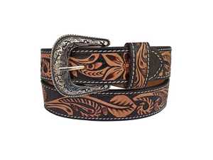 Premium Western Genuine Leather <b>Belt</b> Floral Pattern <b>Silver</b> Alloy Pin <b>Buckle</b> Durable Casual Style Hand Tooled Leather <b>Belt</b> - Product Image 2