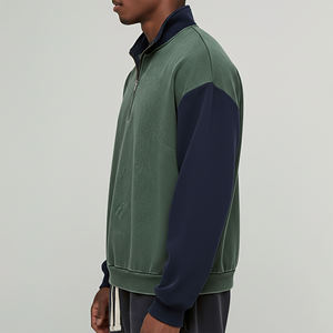 Sweat-shirt en molleton à col zippé pour homme avec logo brodé personnalisé, couleur unie, coupe classique, décontracté, pour l'automne, col rond, tricoté - Product Image 3